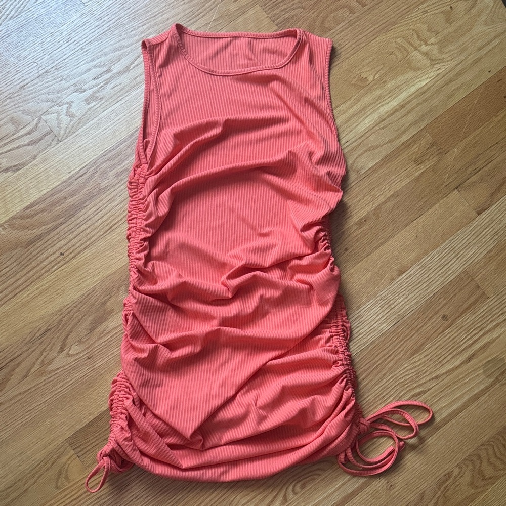 Coral Sleeveless Ruched Dress